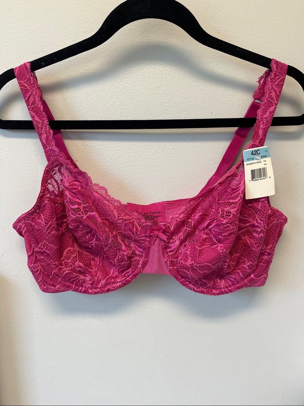 Bali Magenta Lace Underwire Bra Sz 42C NWT
